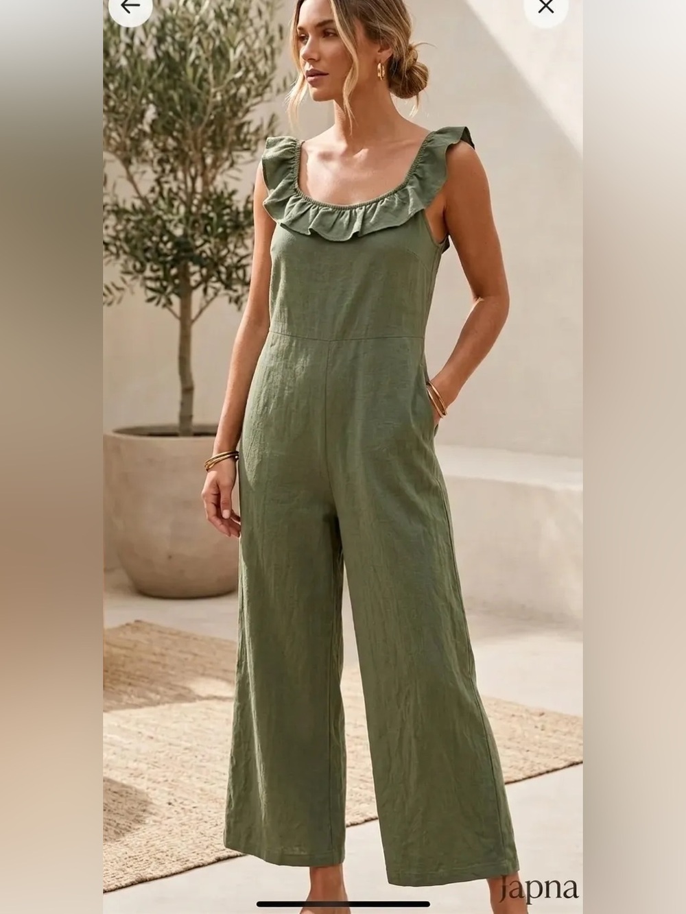 Japna Linen blend Jumpsuit Sz S Boho Hippie Vacay Casual Comfy Boho Summer Party